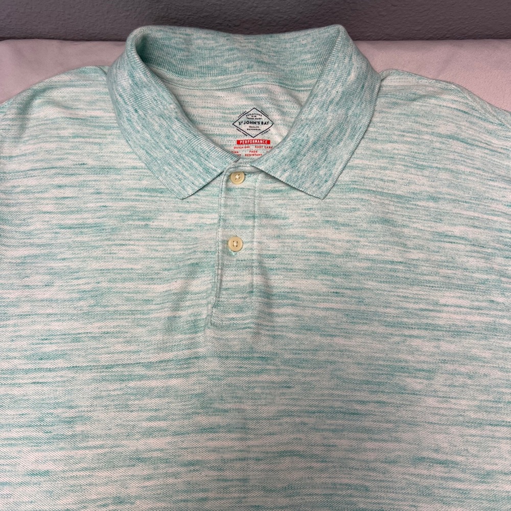 St John's Bay Performance Polo Shirt Quick-Dry Easy Care Heathered Green Knit XL